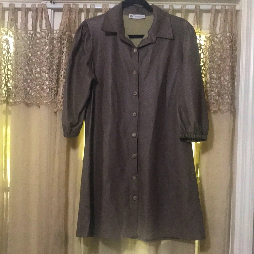 🐞Cobblestone Living Faux Leather Puff Sleeve Dress